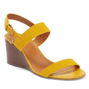 NIB Tory Burch Mini Benton Goldfinch Kid Suede Wedges - 6.5 $298